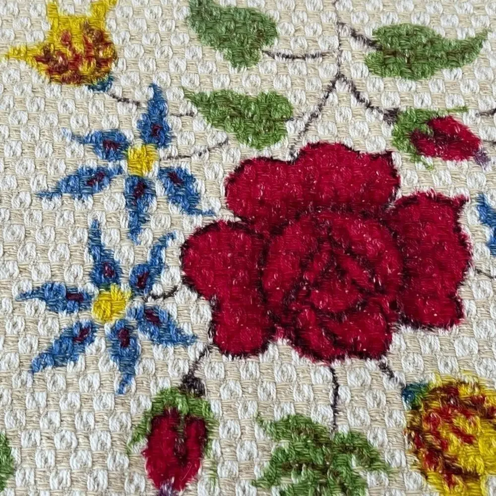 Hand-Painted Rose Floral Small Table Runner 14 x 28 in Woven Cotton Textile